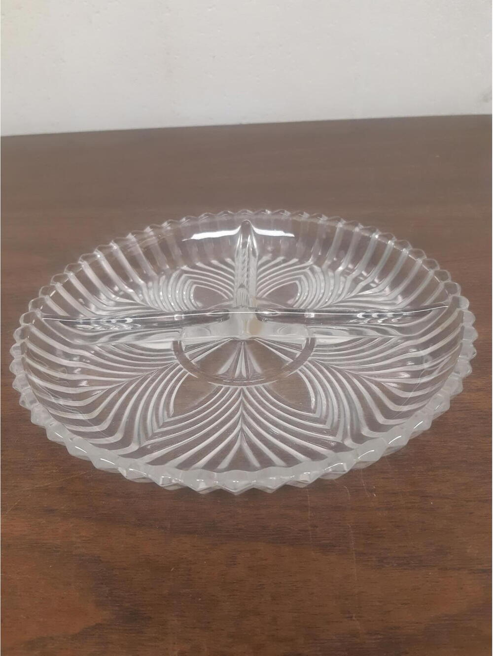 Vintage Cut Glass 3 Section Serving Dish